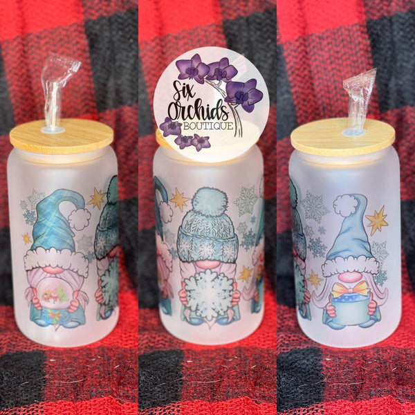 Winter Gnomes Glass Can