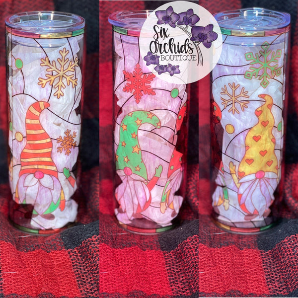 Christmas Gnomes Stained Glass Tumbler