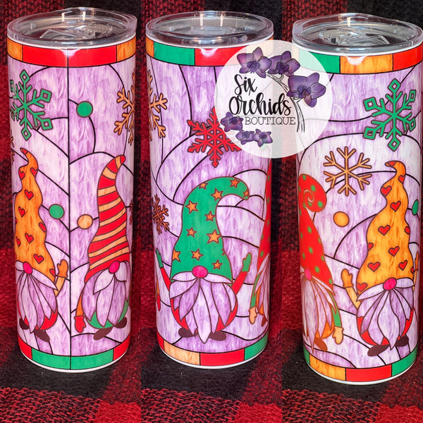 Stained Glass Christmas Gnomes Tumbler