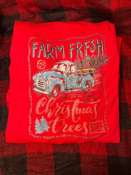 Size L - Farm Fresh Christmas Trees - Bella Long Sleeved Red